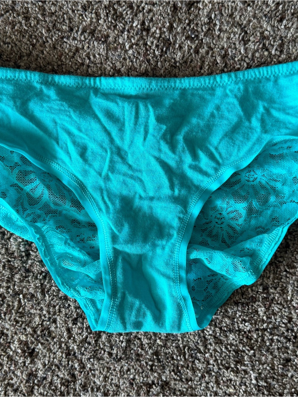 Victoria's Secret Turquoise Lace-Trim Cotton Bikini Panty